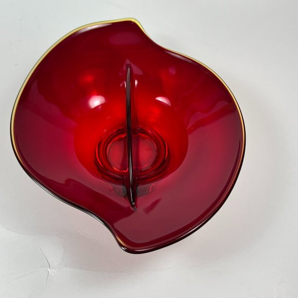 Vintage Viking Glass Divided Relish Trinket Candy Dish Ruby Red Amberina Rim - Picture 5 of 11
